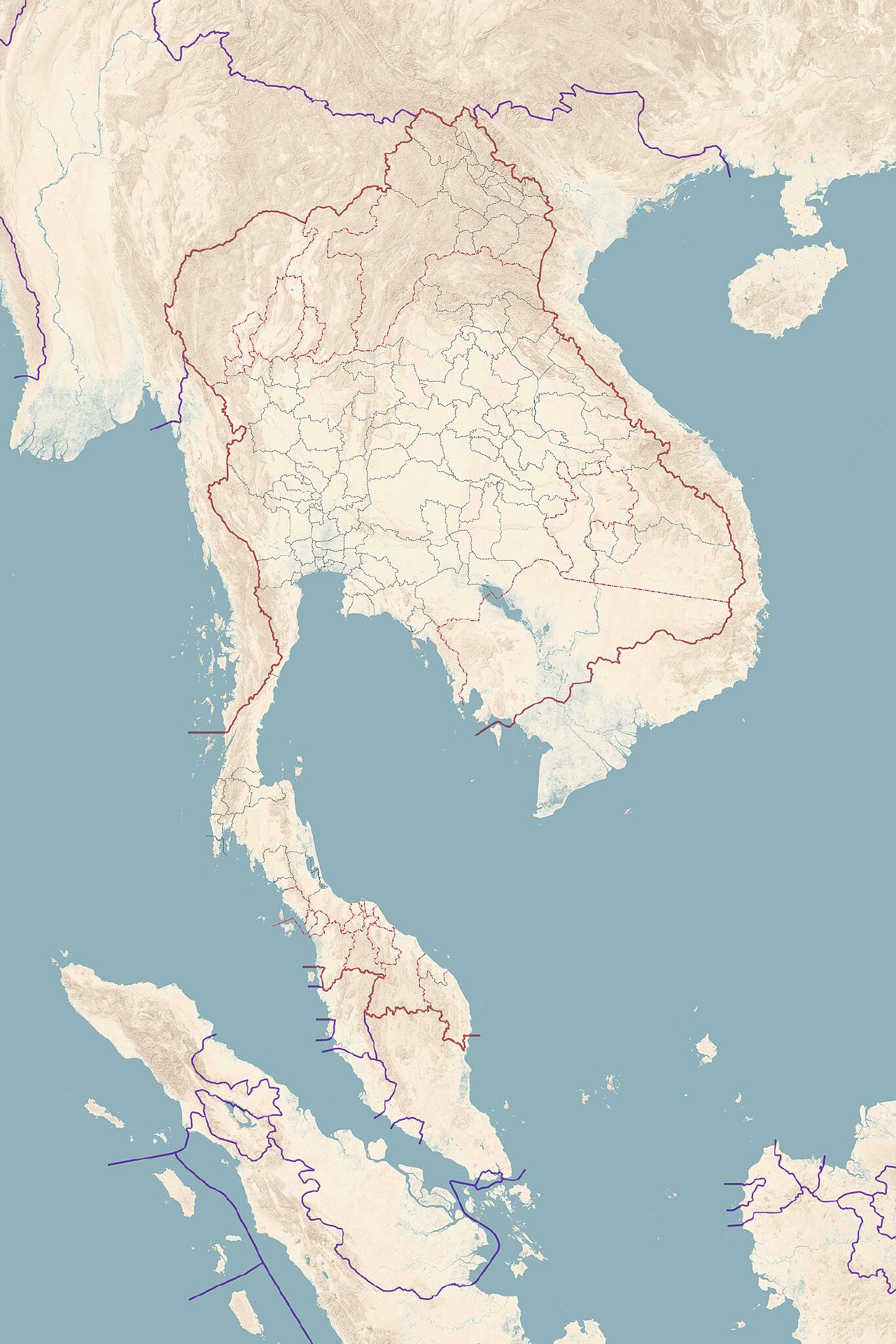 Map of Siam in 1850. Its territory included what is now Laos and Cambodia