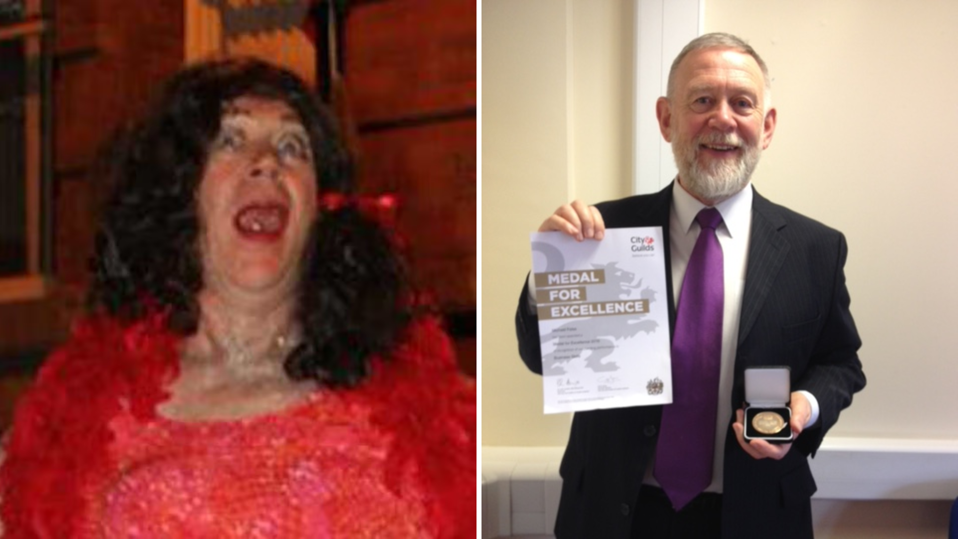 Michael Felse sous les traits de son alter ego drag Ethol Mary (à gauche) et dans la vie quotidienne (à droite)