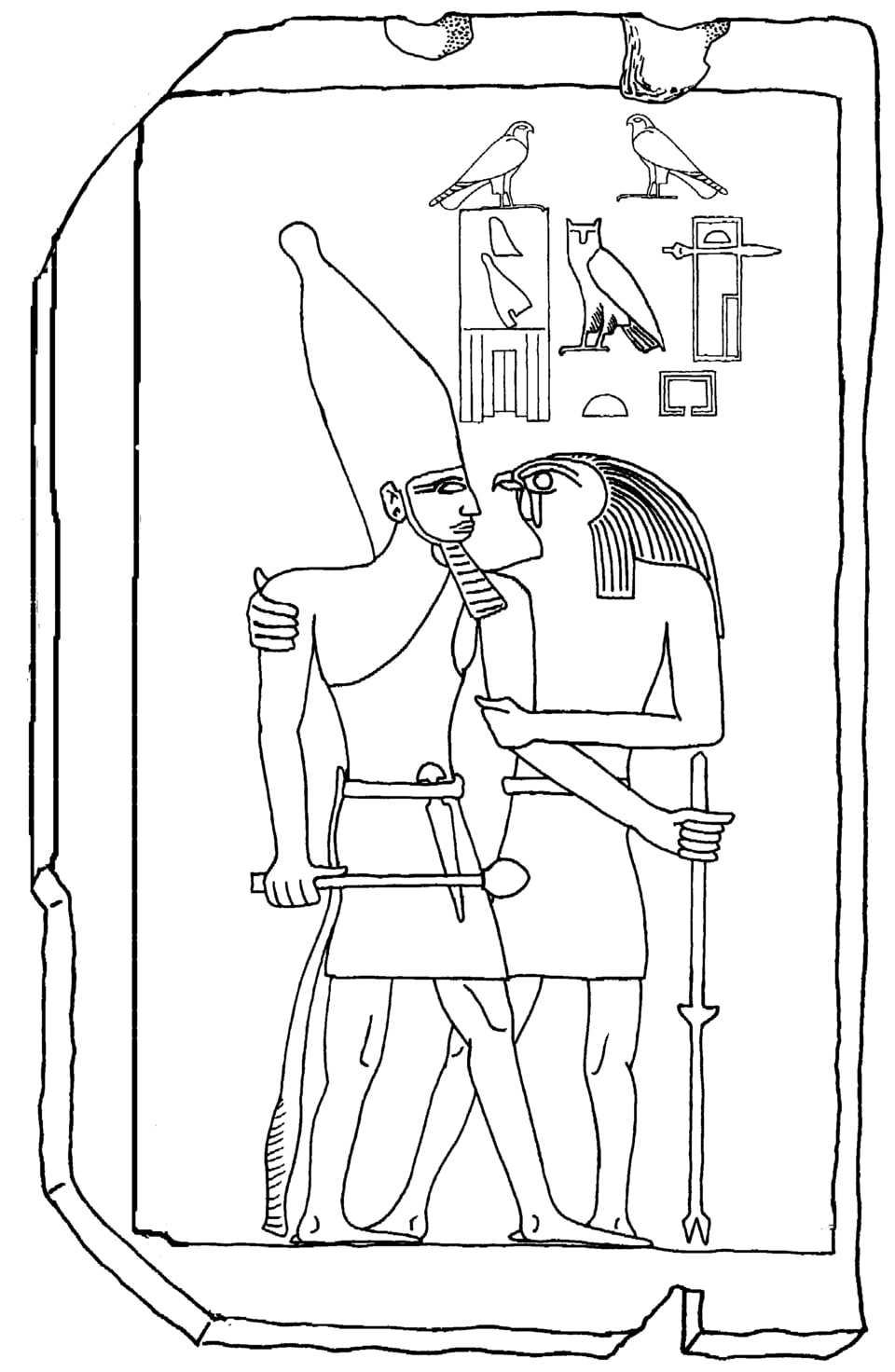 Hórus e o faraó. Estela de Qahedjet, Louvre.