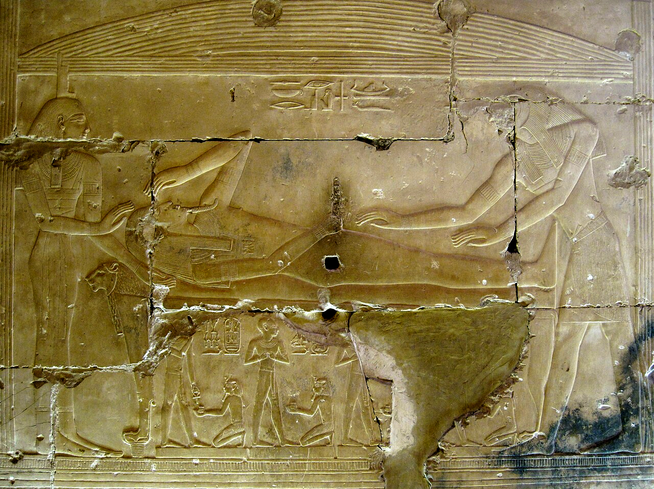 O despertar sexual de Osíris, relevo do templo funerário de Seti I em Abidos.