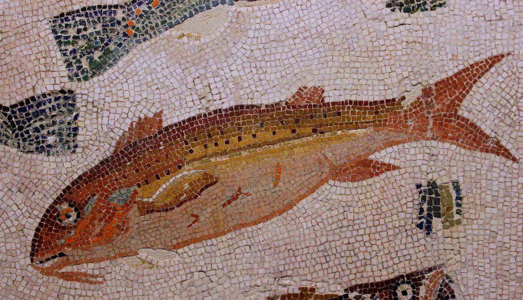 Mosaico romano antico di un cefalo all’Art Institute of Chicago