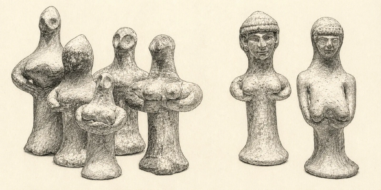 Aschera-Figuren aus Jerusalem und Beerscheba. Israel Museum.