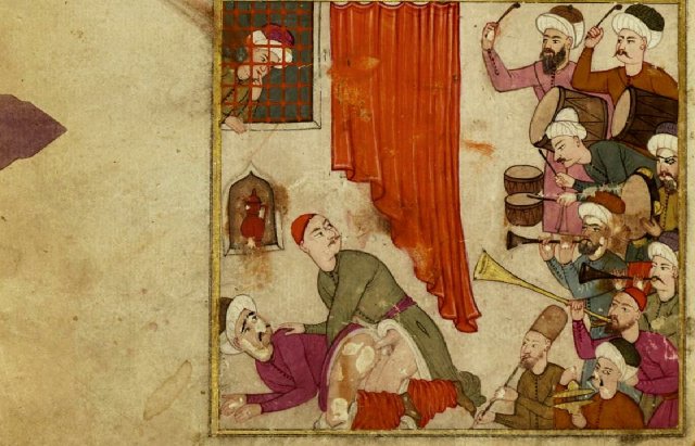 Tres miniaturas homosexuales otomanas del manuscrito con poemas de Atâyî