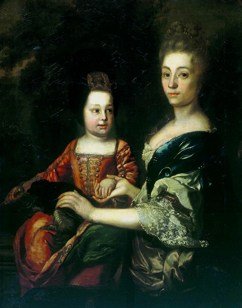L’imperatore Ivan Antonovič da bambino con la dama di compagnia Juliana von Mengden. Artista ignoto, XVIII secolo.