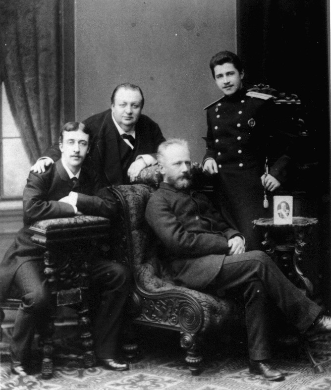 Александр Жедринский, Алексей Апухтин, Пётр Чайковский и Георгий Карцов. Март 1884 года.