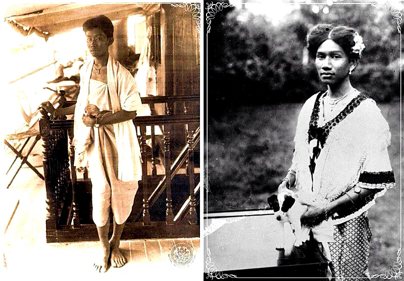 Uomini in abiti femminili per uno spettacolo teatrale durante il regno di Rama VI. Probabilmente anche i membri della compagnia di Rakronnaret avevano questo aspetto